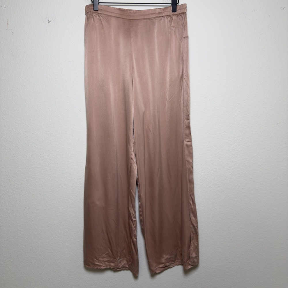 Lunya Women 100% SILK Wide Leg Pants Medium Side Slit Pull On Lounge Sleepwear - Picture 2 of 10